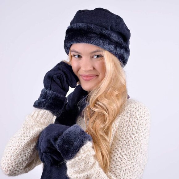 Women's Fleece Winter Hat and Glove Set Warm Polyester Fur Plush Accessories - Picture 2 of 9